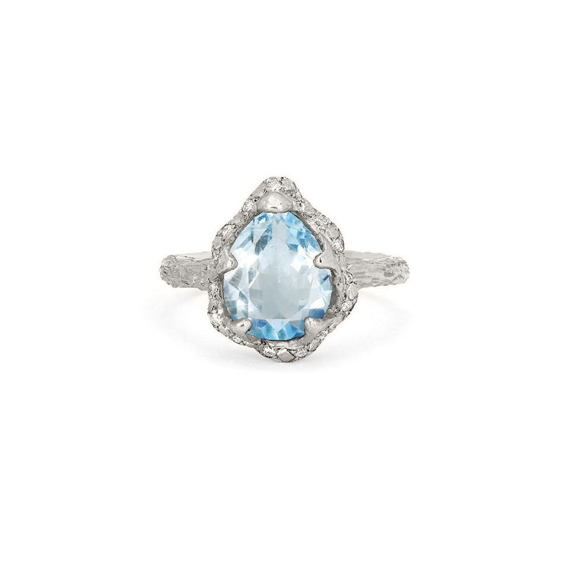 Baby Queen Water Drop Aquamarine Ring with Sprinkled Diamonds White Gold 3  by Logan Hollowell Jewelry