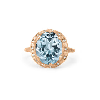 Queen Oval Aquamarine Ring with Sprinkled Diamonds 4 Rose Gold  by Logan Hollowell Jewelry