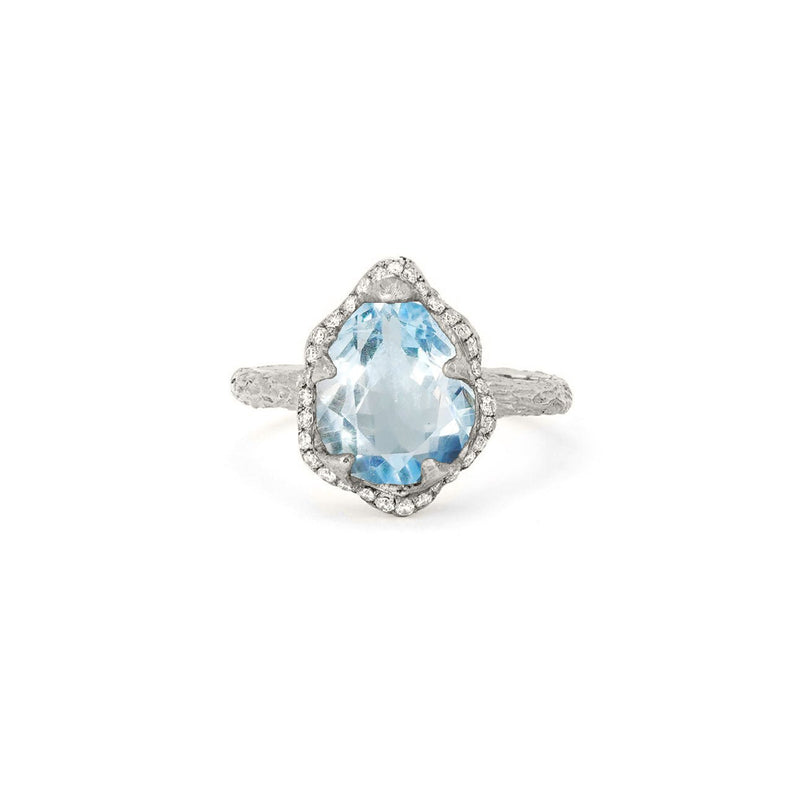 Baby Queen Water Drop Aquamarine Ring with Full Pavé Diamond Halo White Gold 3 by Logan Hollowell Jewelry