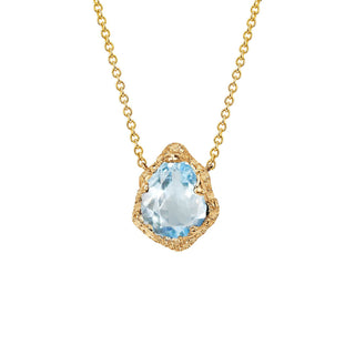 Baby Queen Water Drop Aquamarine Solitaire Necklace Yellow Gold   by Logan Hollowell Jewelry
