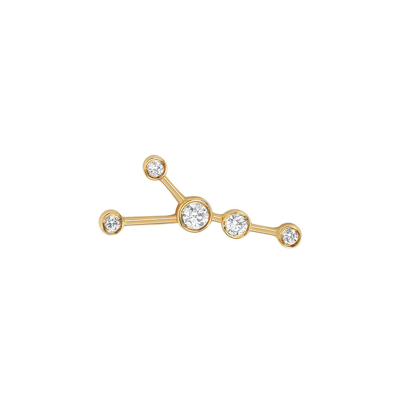 Petite Cancer Diamond Constellation Studs Yellow Gold Single Left by Logan Hollowell Jewelry