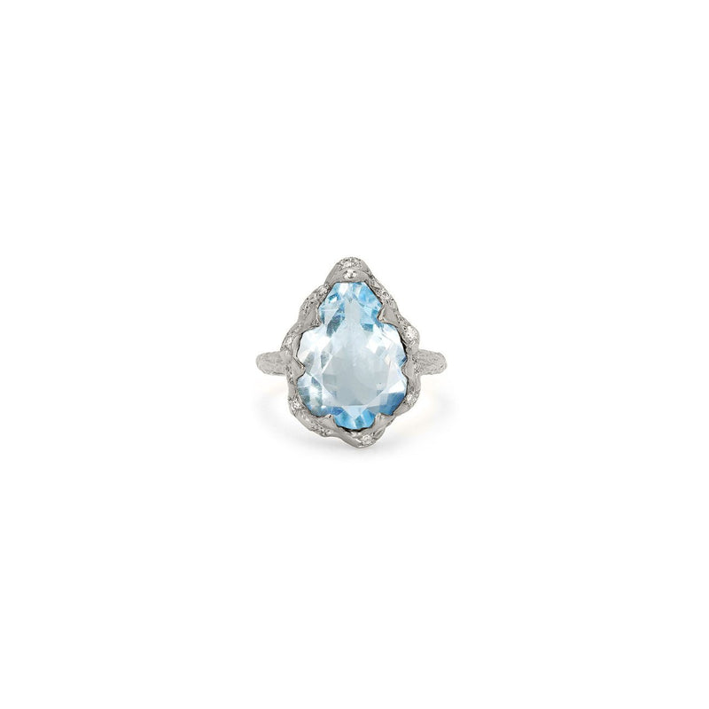Queen Water Drop Aquamarine Ring with Sprinkled Diamonds | Ready to Ship by Logan Hollowell Jewelry
