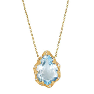 Queen Water Drop Aquamarine Necklace with Sprinkled Diamonds Necklace Yellow Gold  by Logan Hollowell Jewelry