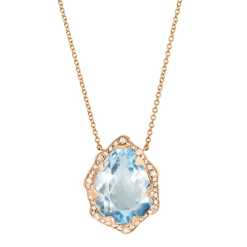 Queen Water Drop Aquamarine Necklace with Full Pavé Diamond Halo | Ready to Ship by Logan Hollowell Jewelry