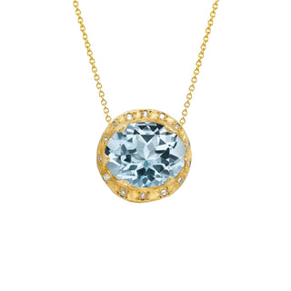 Baby Queen Oval Aquamarine Necklace with Sprinkled Diamonds Yellow Gold   by Logan Hollowell Jewelry