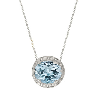 Queen Oval Aquamarine Necklace with Sprinkled Diamonds White Gold   by Logan Hollowell Jewelry
