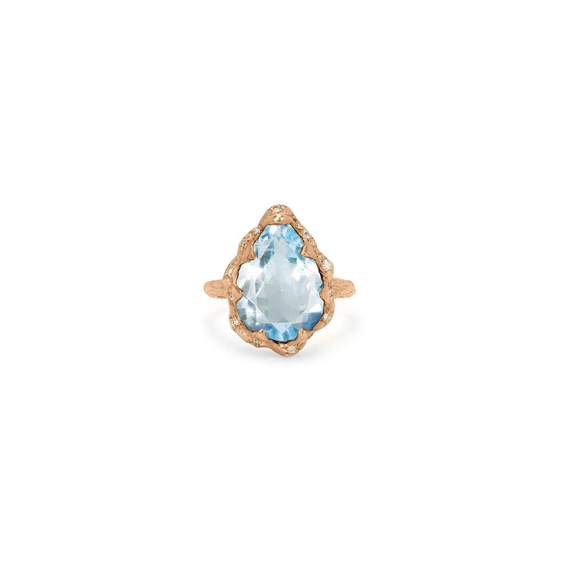 Queen Water Drop Aquamarine Ring with Sprinkled Diamonds | Ready to Ship by Logan Hollowell Jewelry