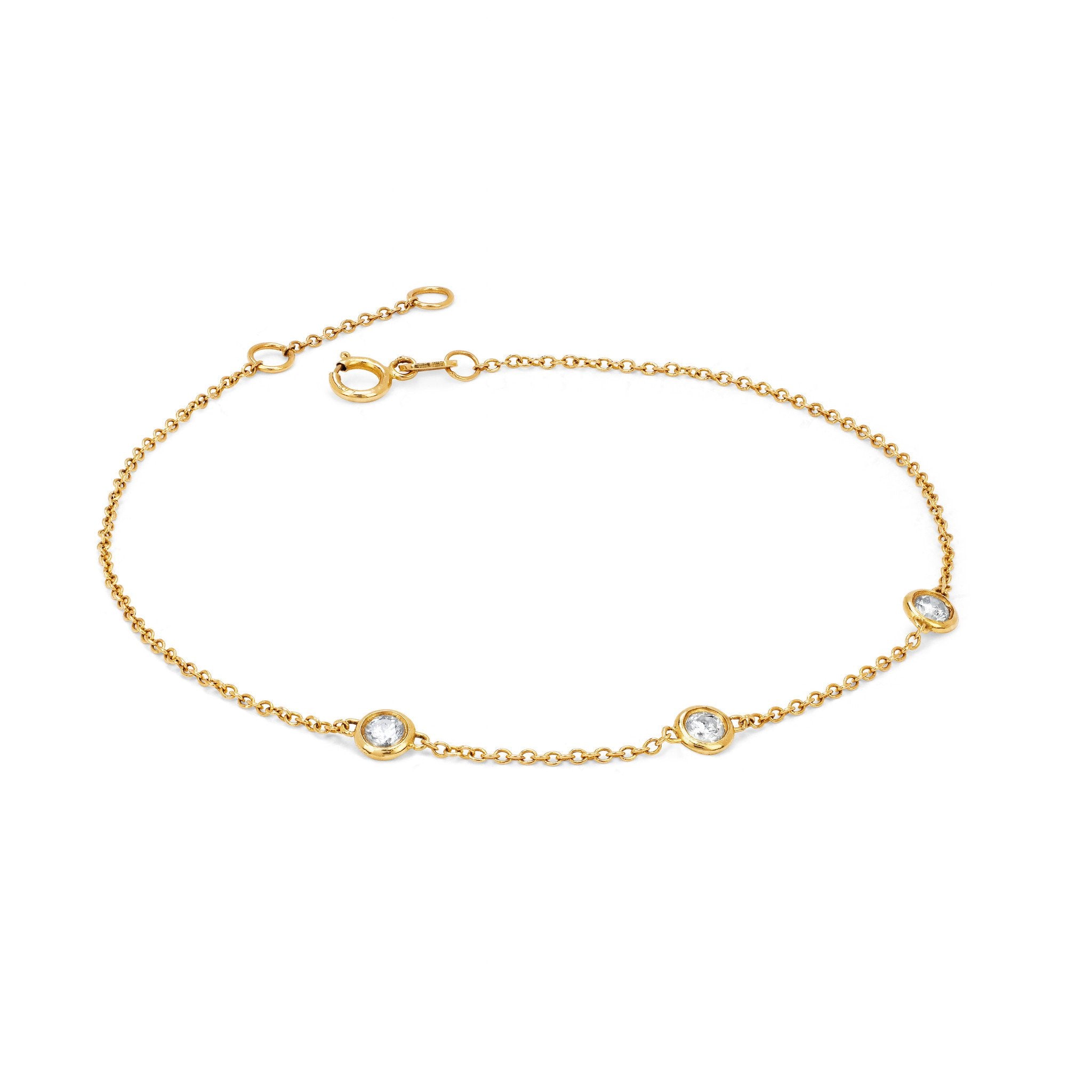 3 Diamond Orbit Bezel Bracelet | Ready to Ship Yellow Gold by Logan Hollowell Jewelry