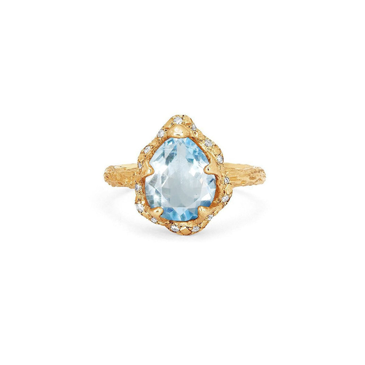 Baby Queen Water Drop Aquamarine Ring with Sprinkled Diamonds Yellow Gold 3  by Logan Hollowell Jewelry