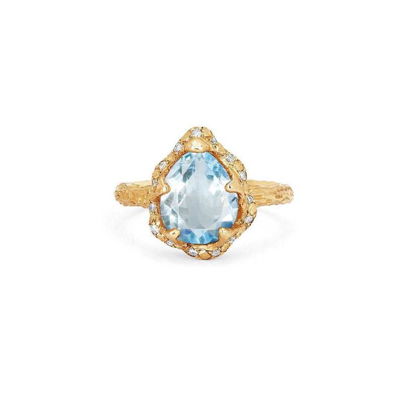 Baby Queen Water Drop Aquamarine Ring with Sprinkled Diamonds Yellow Gold 3  by Logan Hollowell Jewelry