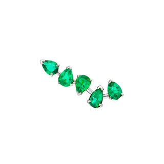 18k Reverse Water Drop 5 Emerald Earrings White Gold Single Right  by Logan Hollowell Jewelry