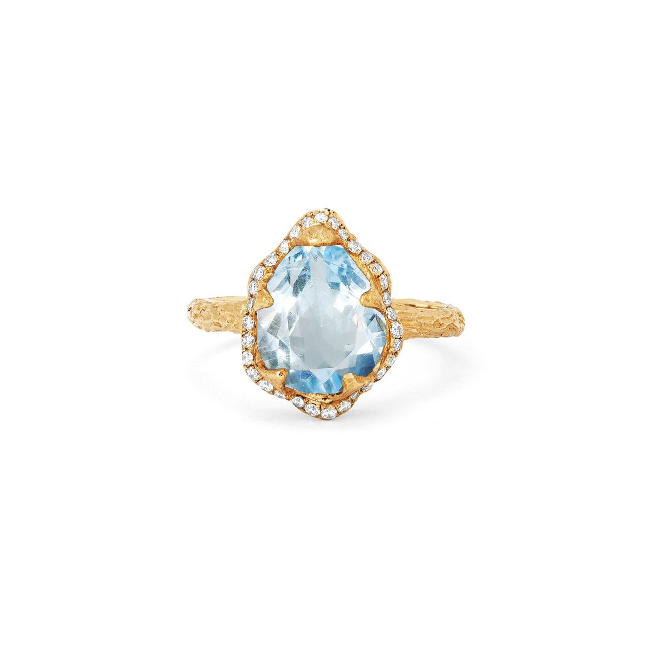 Baby Queen Water Drop Aquamarine Ring with Full Pavé Diamond Halo | Ready to Ship Yellow Gold 7.5 by Logan Hollowell Jewelry