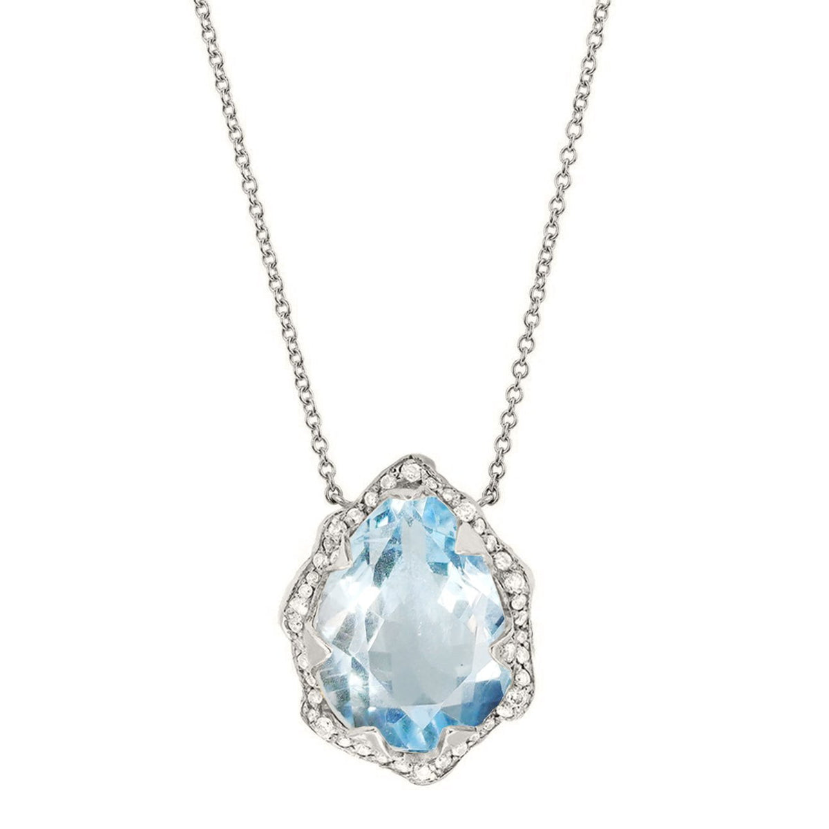 Queen Water Drop Aquamarine Necklace with Full Pavé Diamond Halo | Ready to Ship by Logan Hollowell Jewelry