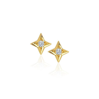 Four Point Star Studs Yellow Gold Pair  by Logan Hollowell Jewelry