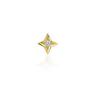 Four Point Star Studs Yellow Gold Single  by Logan Hollowell Jewelry