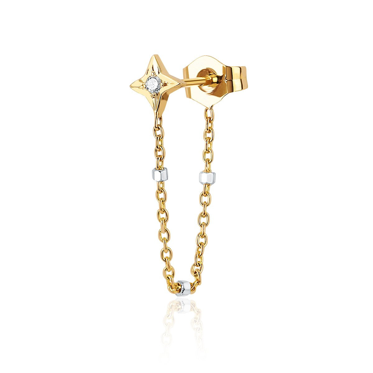 Four Point Star Chain Earring Yellow Gold Pair  by Logan Hollowell Jewelry