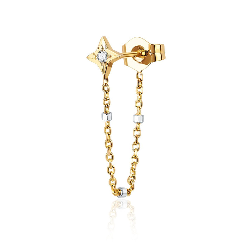 Four Point Star Chain Earring Yellow Gold Pair  by Logan Hollowell Jewelry