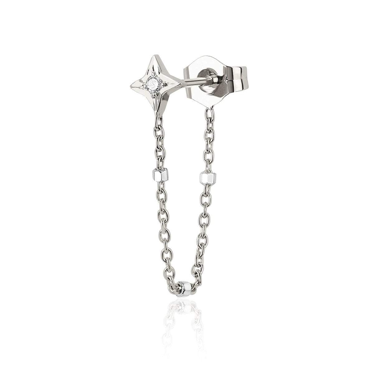Four Point Star Chain Earring White Gold Pair  by Logan Hollowell Jewelry