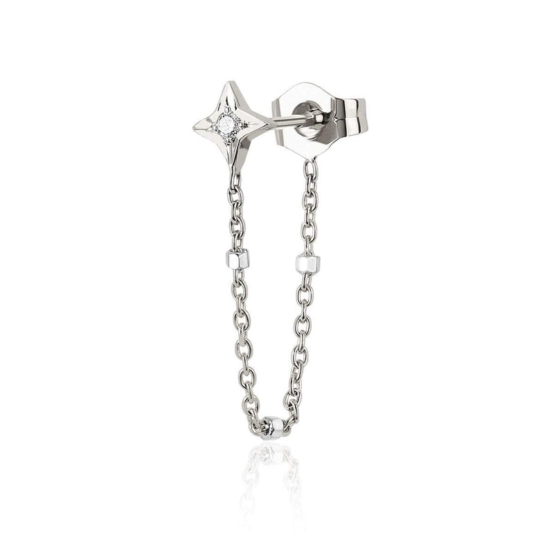Four Point Star Chain Earring White Gold Pair  by Logan Hollowell Jewelry
