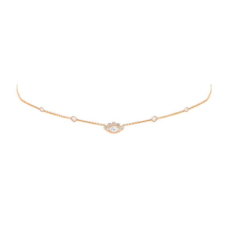 5 Diamond Orbit Bezel Choker with Angel Eye Diamond Center Rose Gold 14-15-16"  by Logan Hollowell Jewelry