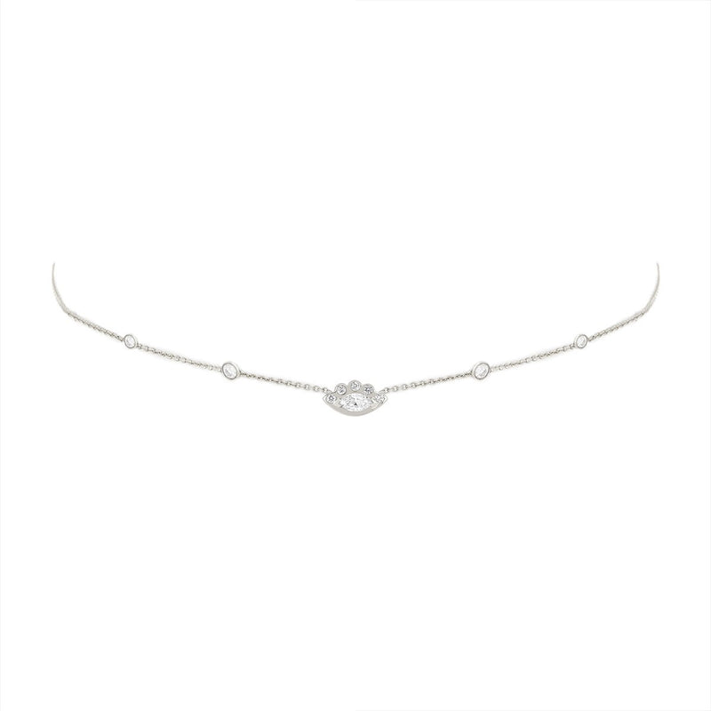 5 Diamond Orbit Bezel Choker with Angel Eye Diamond Center White Gold 14-15-16"  by Logan Hollowell Jewelry