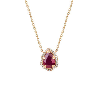 Micro Queen Water Drop Ruby Necklace with Pavé Diamond Halo Rose Gold 16"  by Logan Hollowell Jewelry