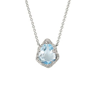 Baby Queen Water Drop Aquamarine Solitaire Necklace White Gold   by Logan Hollowell Jewelry