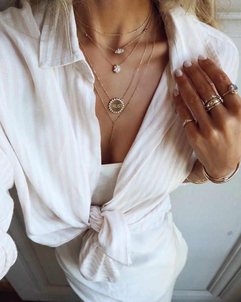 Micro Queen Water Drop Moonstone Necklace with Sprinkled Diamonds | Ready to Ship by Logan Hollowell Jewelry
