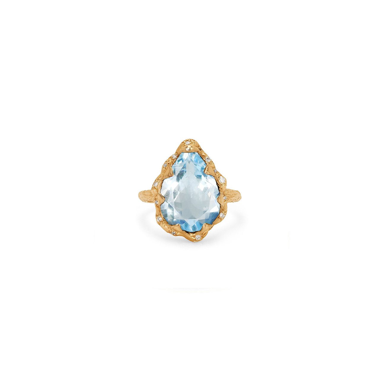 Queen Water Drop Aquamarine Ring with Sprinkled Diamonds | Ready to Ship Yellow Gold 5.5 by Logan Hollowell Jewelry