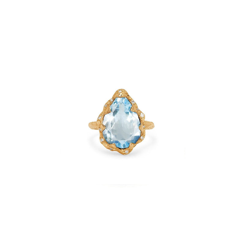 Queen Water Drop Aquamarine Ring with Sprinkled Diamonds | Ready to Ship Yellow Gold 5.5 by Logan Hollowell Jewelry