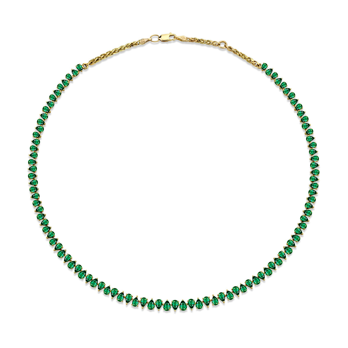 Baby Reverse Water Drop Emerald Tennis Necklace | Ready to Ship Yellow Gold 14-16" by Logan Hollowell Jewelry