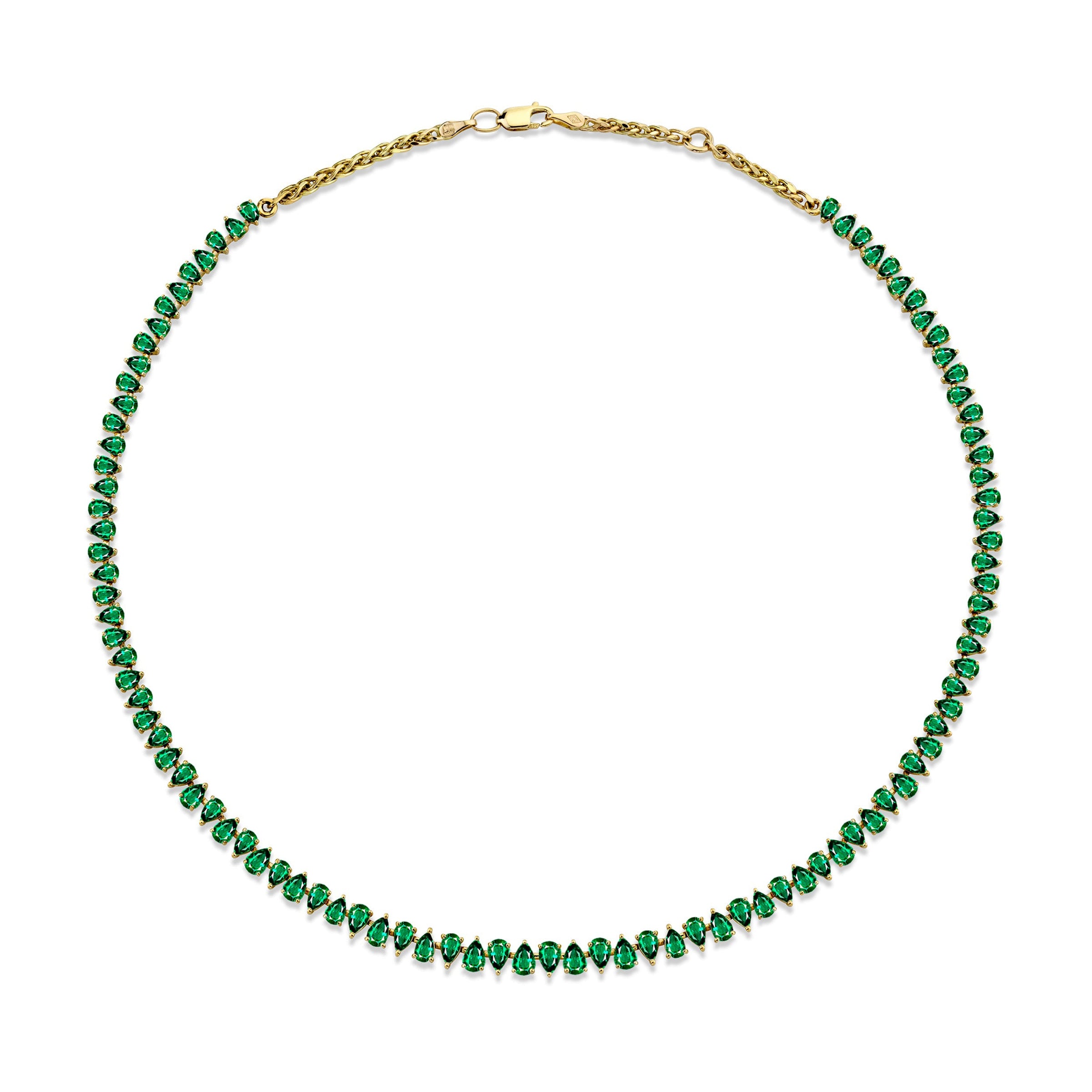 Baby Reverse Water Drop Emerald Tennis Necklace | Ready to Ship Yellow Gold 14-16" by Logan Hollowell Jewelry