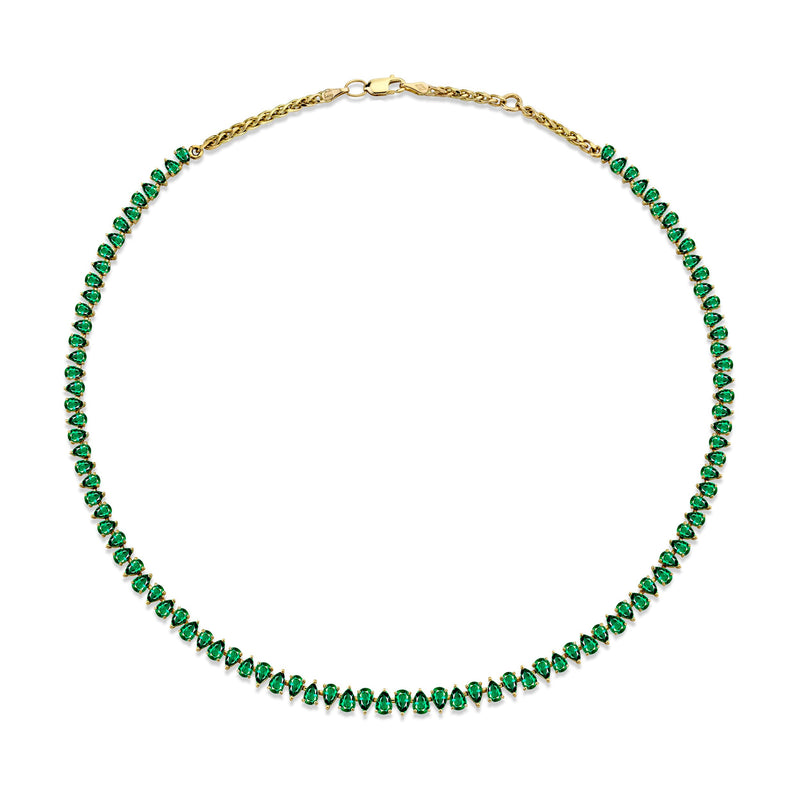 Baby Reverse Water Drop Emerald Tennis Necklace | Ready to Ship Yellow Gold 14-16" by Logan Hollowell Jewelry