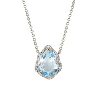 Baby Queen Water Drop Aquamarine Necklace with Sprinkled Diamonds White Gold   by Logan Hollowell Jewelry
