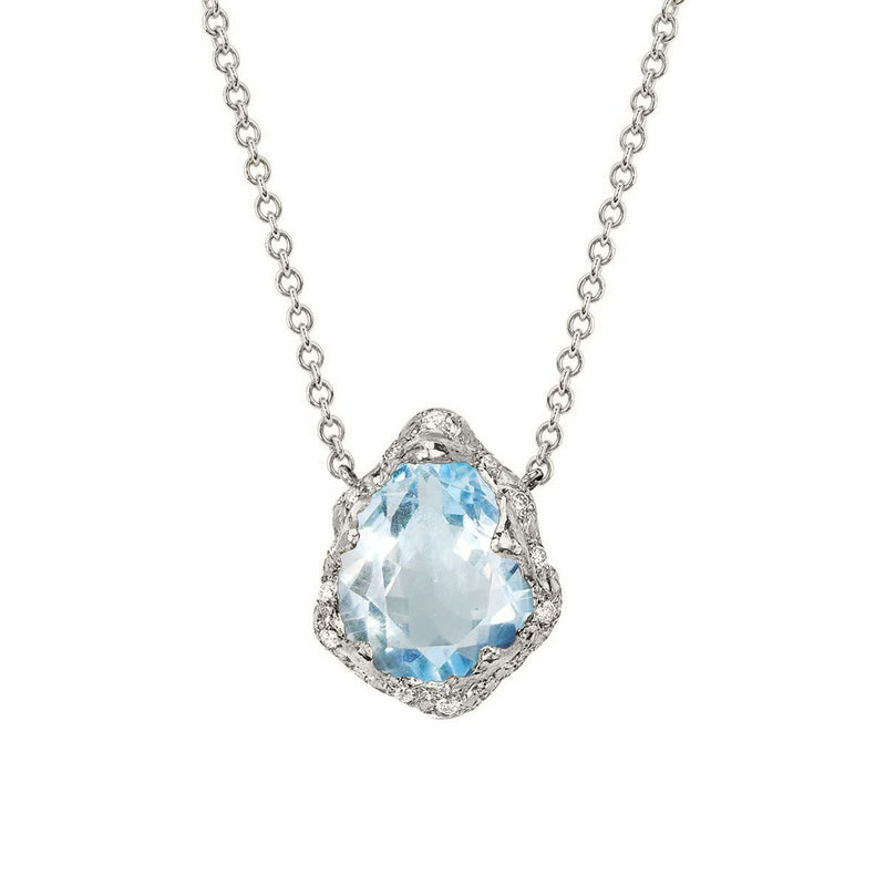 Baby Queen Water Drop Aquamarine Necklace with Sprinkled Diamonds White Gold   by Logan Hollowell Jewelry