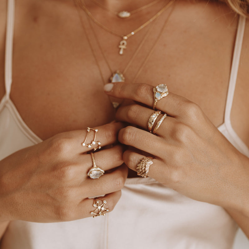 Triple Moonstone Queen Ring    by Logan Hollowell Jewelry