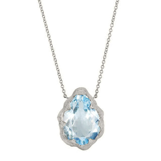 Queen Water Drop Aquamarine Solitaire Necklace Necklace White Gold  by Logan Hollowell Jewelry