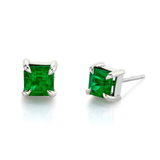 Asscher Cut Colombian Emerald Studs Pair White Gold Emerald by Logan Hollowell Jewelry