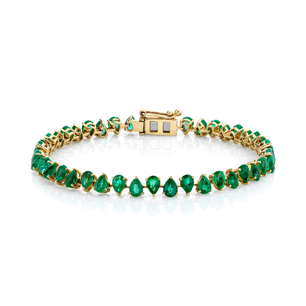 Baby Reverse Water Drop Emerald Tennis Bracelet (14K) 6.5" Yellow Gold by Logan Hollowell Jewelry