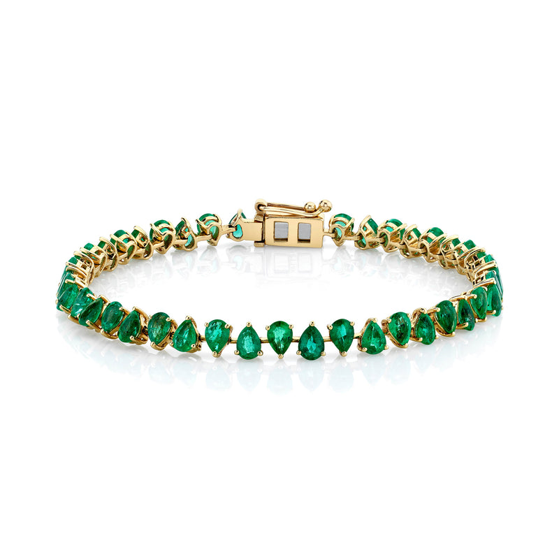 Baby Reverse Water Drop Emerald Tennis Bracelet (14K) 6.5" Yellow Gold by Logan Hollowell Jewelry