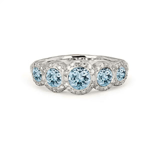 Queen 5 Aquamarine Band with Sprinkled Diamonds 4 White Gold  by Logan Hollowell Jewelry