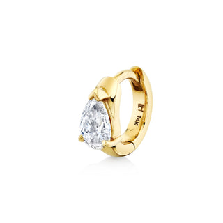 Water Drop Diamond Pear Huggies Yellow Gold Single  by Logan Hollowell Jewelry