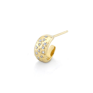 Mini Gold Hoop Studs with Sprinkled Diamonds Yellow Gold Single  by Logan Hollowell Jewelry