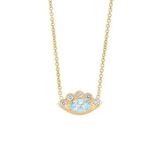 Angel Eye Aquamarine Necklace Yellow Gold 16"  by Logan Hollowell Jewelry