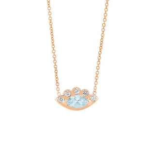 Angel Eye Aquamarine Necklace Rose Gold 16"  by Logan Hollowell Jewelry