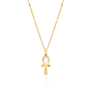 Diamond Eternal Ankh Cross Necklace Yellow Gold Twinkle Chain 15-16" by Logan Hollowell Jewelry