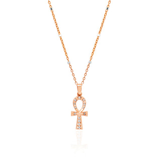 Diamond Eternal Ankh Cross Necklace Rose Gold Twinkle Chain 15-16" by Logan Hollowell Jewelry