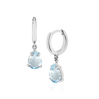 Water Drop Aquamarine Hoops White Gold Pair  by Logan Hollowell Jewelry