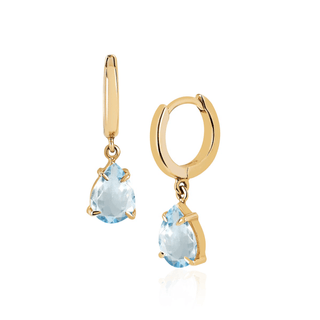 Water Drop Aquamarine Hoops Yellow Gold Pair  by Logan Hollowell Jewelry