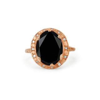 Queen Oval Onyx Ring with Sprinkled Diamonds Rose Gold 5  by Logan Hollowell Jewelry